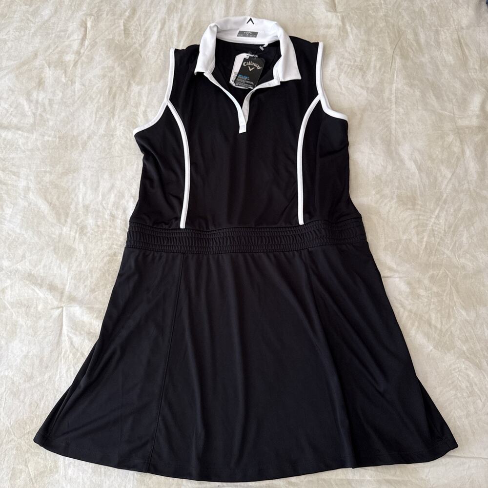 Callaway Golf Dress Women’s XL Black White Opti-Dri Sleeveless Collar UPF NWT